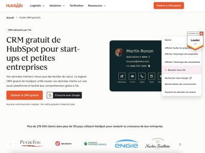 Page d'accueil du logiciel HubSpot CRM